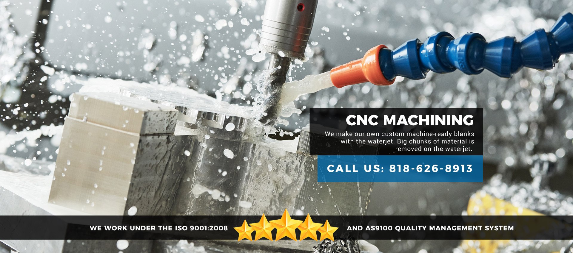 CNC Machining: We make our own custom machine-ready blanks with the waterjet. Big chunks of material is removed on the waterjet.